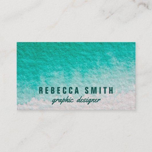 濃いティール(緑がかった色)モダン水色グラフィックデザイナ 名刺 (正面)