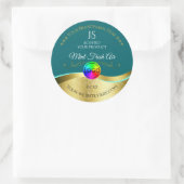 濃いティール（緑がかった色）波形金ゴールドロゴモノグラム製品ラベル ラウンドシール (バッグ)