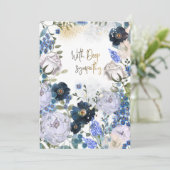 濃いネイビーとゴールドの花の水彩画を使ったお悔やみカード シーズンカード (スタンド正面)