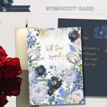 濃いネイビーとゴールドの花の水彩画を使ったお悔やみカード