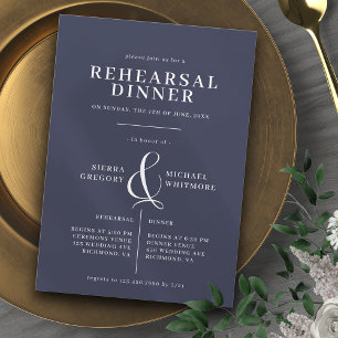 濃いネイビーブルー  エレガントリハクラシックーサルディナー 招待状