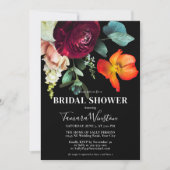 濃いバーガンディ オレンジの赤み フローラル ブラック シャワー 招待状 (正面)