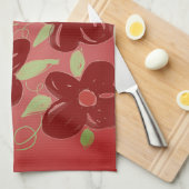 濃いバーンドレッドフローラ キッチンタオル (四つ折り)