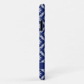 濃いパーソナライズされた青と白の幾何学的フローラ Case-Mate iPhoneケース (裏面/右)