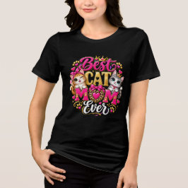 濃いピンクとクリーム色の最高の猫ママTシャツ トライブレンドTシャツ