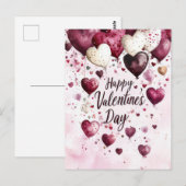 濃いピンクと白のハートバレンタインデー ポストカード (正面/裏面)