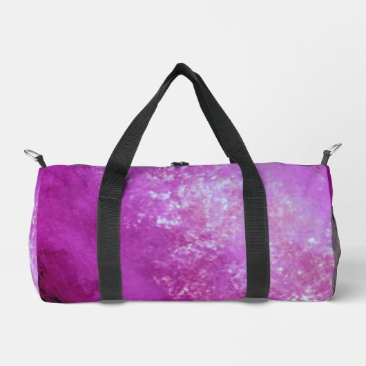 濃いピンクと紫のストームクラウドエフェクト ダッフルバッグ (正面)