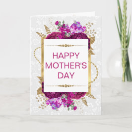 濃いピンクと紫の花の母の日 カード