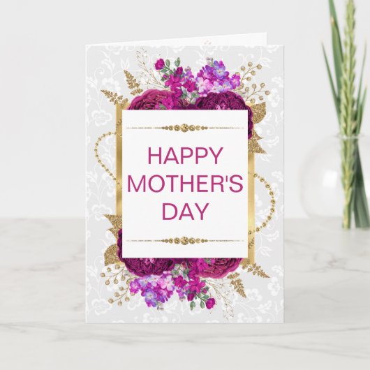 濃いピンクと紫の花の母の日 カード (正面)