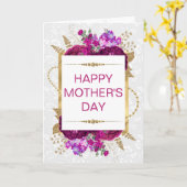 濃いピンクと紫の花の母の日 カード (黄色い花)