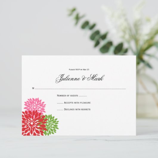 濃いピンクと薄いピンクとライムグリーンの花の花びら RSVP (スタンド正面)