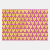 濃いピンクと金ゴールド色パターン ラッピングペーパーシート (正面)