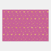 濃いピンクと金ゴールド色パターン ラッピングペーパーシート (正面)