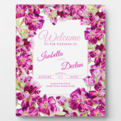 濃いピンクのストックフローラ結婚の水の色の歓迎 フォトプラーク (正面)