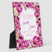 濃いピンクのストックフローラ結婚の水の色の歓迎 フォトプラーク (側面)