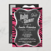 濃いピンクのゼブラストライプ;黒板の外観 インビテーションポストカード (正面/裏面)