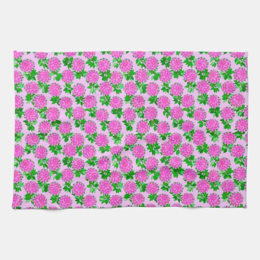 濃いピンクのダリアの花 キッチンタオル (横)