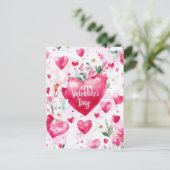 濃いピンクのハートと花バレンタインデー ポストカード (スタンド正面)