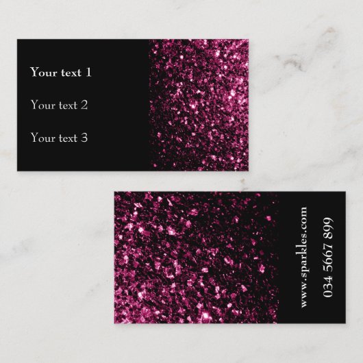 濃いピンクの光沢フェイクのあるグリッターの輝きと黒 名刺 (正面/裏面)