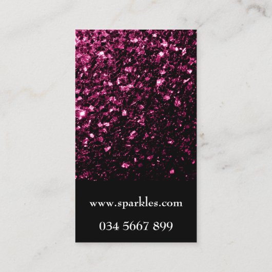 濃いピンクの光沢フェイクのあるグリッターの輝きと黒 名刺 (裏面)