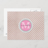 濃いピンクの点の明るいピンクのモノグラム ポストカード (正面/裏面)