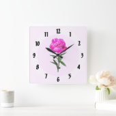濃いピンクの牡丹 スクエア壁時計 (ホーム)