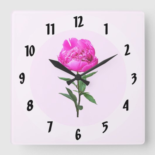 濃いピンクの牡丹 スクエア壁時計 (正面)