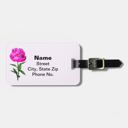 濃いピンクの牡丹 ラゲッジタグ (正面横)