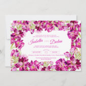 濃いピンクの素材フローラフレームの水彩風景 招待状 (正面)