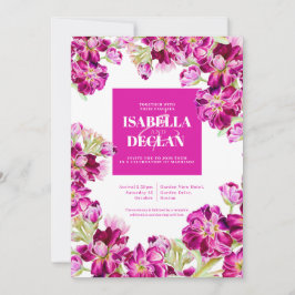 濃いピンクの素材フローラフレームの結婚水色 招待状