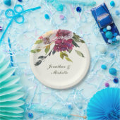 濃いピンクの紫のフローラ水色結婚の ペーパープレート (パーティー)