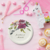 濃いピンクの紫のフローラ水色結婚の ペーパープレート (パーティー)