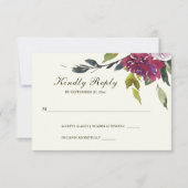 濃いピンクの紫のフローラ水色結婚の 出欠カード (正面)