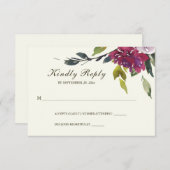 濃いピンクの紫のフローラ水色結婚の 出欠カード (正面/裏面)