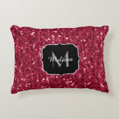 濃いピンクの赤いマゼンタのスパークフェイクルモノグラム アクセントクッション (正面)