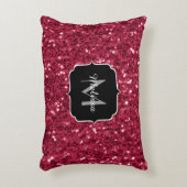 濃いピンクの赤いマゼンタのスパークフェイクルモノグラム アクセントクッション (正面(垂直))
