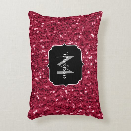濃いピンクの赤いマゼンタのスパークフェイクルモノグラム アクセントクッション (正面(垂直))