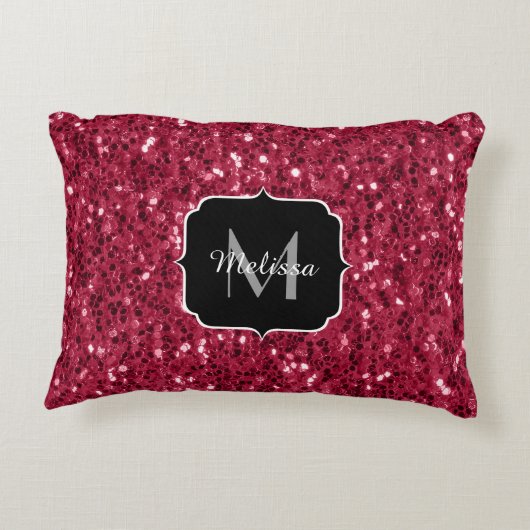 濃いピンクの赤いマゼンタのスパークフェイクルモノグラム アクセントクッション (裏面)