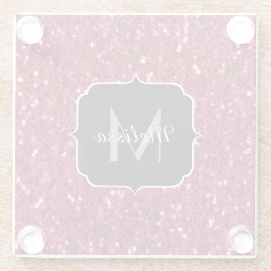 濃いピンクの赤いマゼンタのスパークフェイクルモノグラム ガラスコースター (裏面)