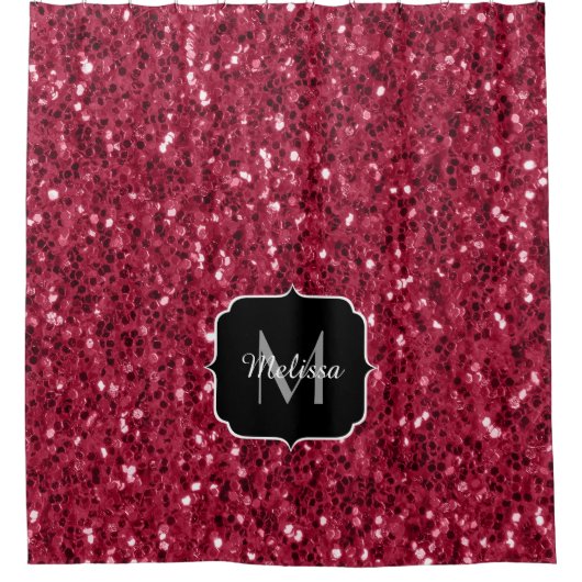 濃いピンクの赤いマゼンタのスパークフェイクルモノグラム シャワーカーテン (正面)