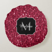 濃いピンクの赤いマゼンタのスパークフェイクルモノグラム ラウンドクッション (裏面)