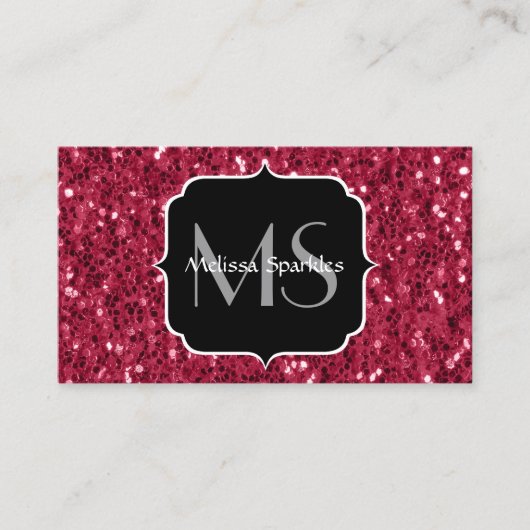 濃いピンクの赤いマゼンタのスパークフェイクルモノグラム 名刺 (正面)