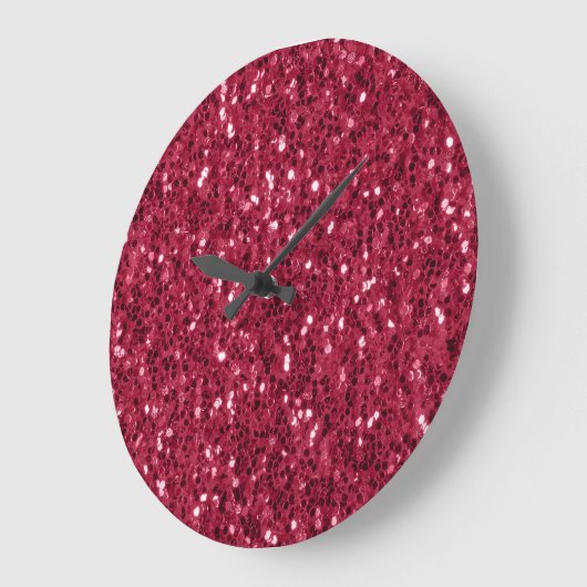 濃いピンクの赤いマゼンダフェイクのきらめきグリッター ラージ壁時計 (傾斜)