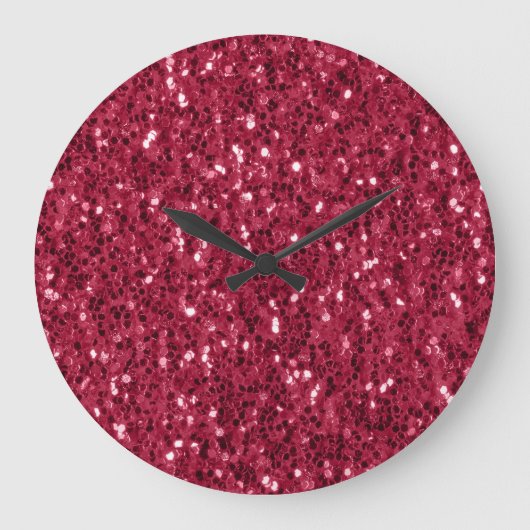 濃いピンクの赤いマゼンダフェイクのきらめきグリッター ラージ壁時計 (正面)