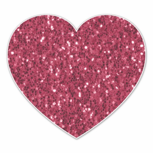 濃いピンクの赤いマゼンダフェイクーのきらめきグリッターハート シール (正面)