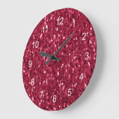 濃いピンクの赤いマゼンダフェイクーの輝きと数字 ラージ壁時計 (傾斜)