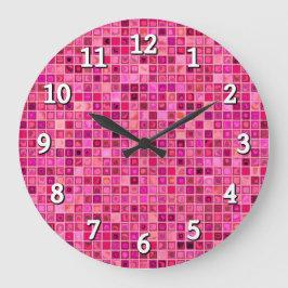 濃いピンクの「水」モザイクタイルのパターンの色合い ラージ壁時計