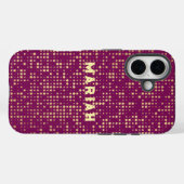濃いピンク色の背景に金ゴールド星 Case-Mate iPhoneケース (裏面 (横))
