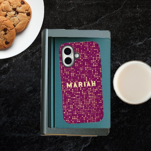 濃いピンク色の背景に金ゴールド星 Case-Mate iPhoneケース