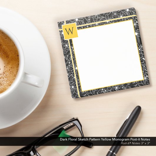 濃いフローラスケッチパターンブラックイエローモノグラム ポストイット